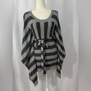 Romeo & Juliet Couture Black and Gray Striped Poncho Sweater